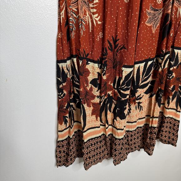 Bohme Dress Womens Small Rust Orange Floral Midi Short Sleeve Boho 100% Rayon - Picture 5 of 9